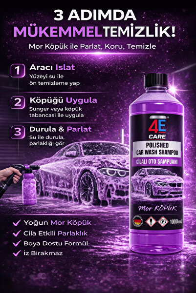 4E CARE NEON X MOR CİLALI OTO YIKAMA KÖPÜĞÜ 1 LT (OTO YIKAMA SÜNGERİ HEDİYELİ)