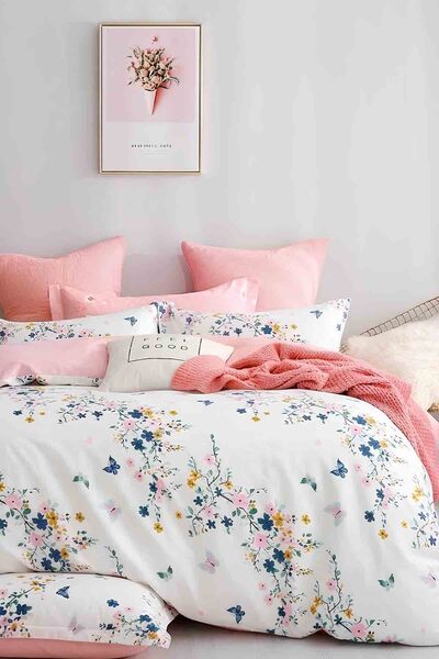 İQON Σετ Παπλωματοθήκη με Λάστιχο - Ροζ Σεντόνια Ζούγκλα και Προσωπικό Διπλό