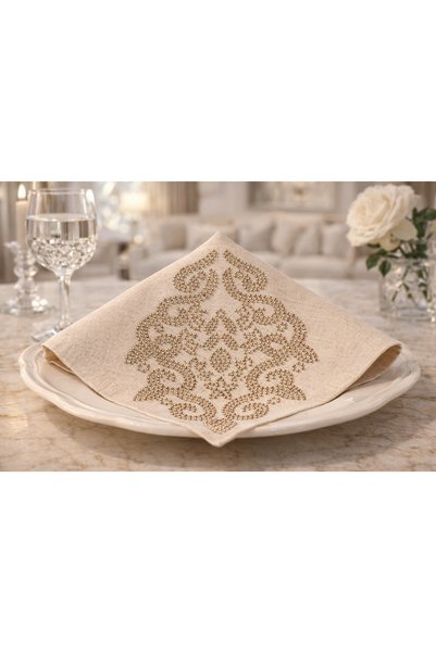 desicap 6-Piece Golden Palace Patterned Linen Napkin Set – 34X34 cm Decorative Table Napkin for Special Occasions