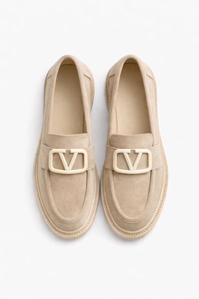 Noliva Women's Beige Suede Buckle Loafer Casual Comfortable Sole Moccasin Shoes