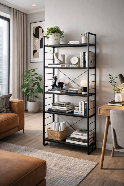 Uyan Ev Ürünleri UYAN EV ÜRÜNLERİ Metal Raflı 5 Katlı Kitaplık Dekoratif Çok ...