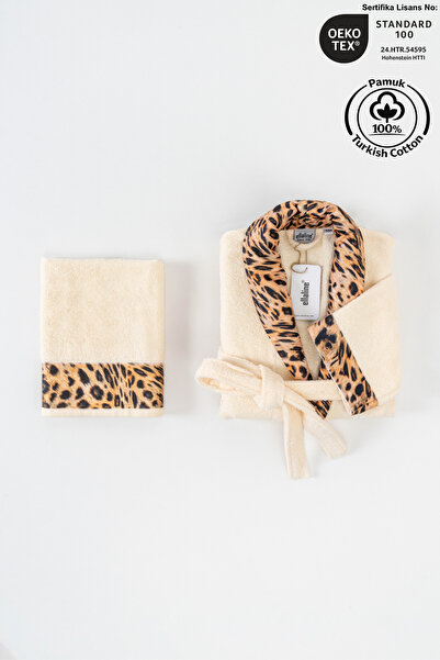 Ellaline Σετ μπουρνούζι με σχέδιο λεοπάρ 100% βαμβάκι με πιστοποίηση, 2 τεμάχ...