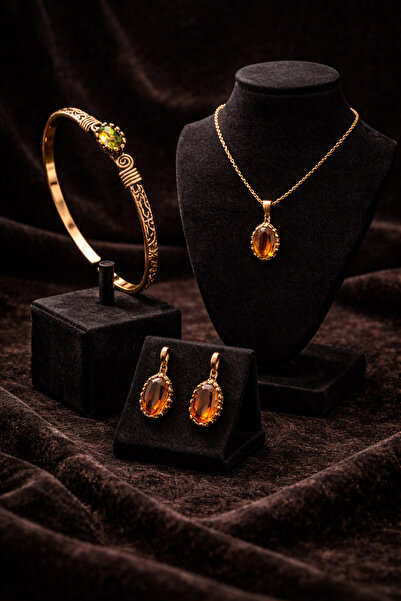 İyyaKee Kadın Bakır Bileklik Küpe Kolye Takım Set Renk Değiştiren Zultanit Ta...