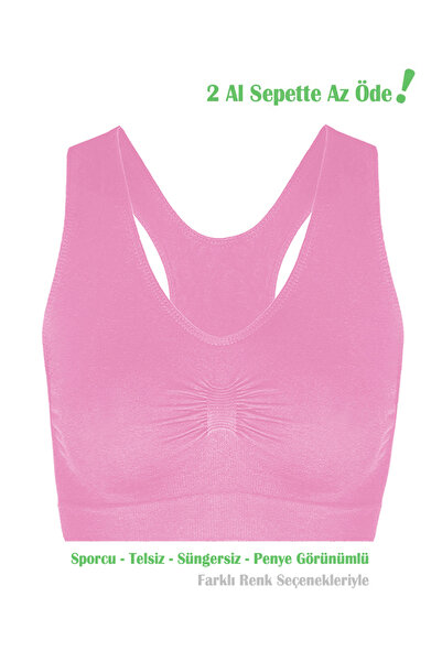 Alışveriş Meydanı Women's Pink Non-Pad Lycra Sports Bra Bustier - Gathering Bra