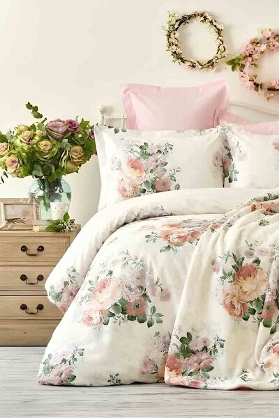 İQON طقم غطاء لحاف مكون من ملاءة مطاطية مقاس فردي ميستيك روز