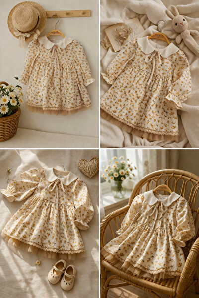 DIDuStore Mymio 6/24 Ay Naturel Çiçekli Elbise