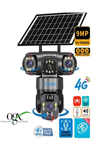 O-KAM 6060 9mp (3 3 3) Üç Kameralı Ultrahd 4g Güneş Enerjili Akıllı Güvenlik ...