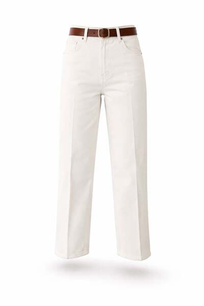 5in1Canpolat Ecru Belted Baggy Jean 8273