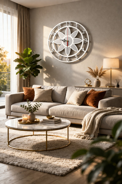 Zoe3 Style Modern Lotus Patterned White-Silver Mirror Plexi Decorative Wall C...