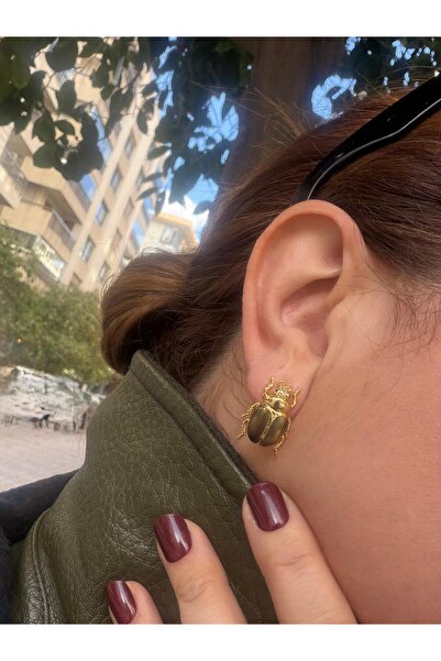 Theory Jewelry أقراط سكارابي من الفولاذ الأسود الأوبسيديان |   أقراط نسائية م...