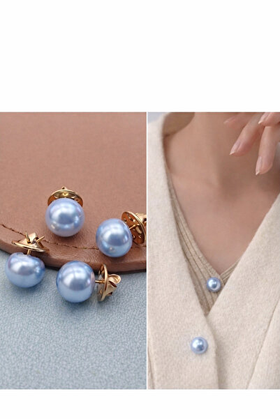 Vira Rise 3 Adet Mavi İnci Görünmez Gizli Çok Amaçlı Düğmeler Fular-Çanta-Aya...