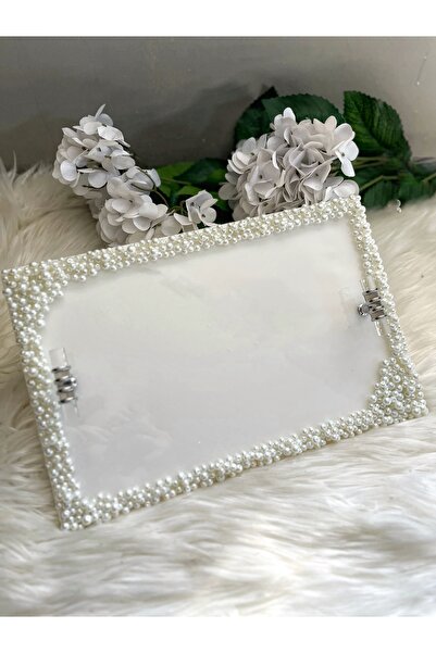 RESİNARTSHOP Epoksi Tepsi dikdörtgen Nişan Tepsisi Full İncili Gümüş