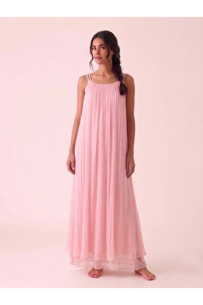 MADE İN ITALY فستان حريري إيطالي مبطن باللون الوردي