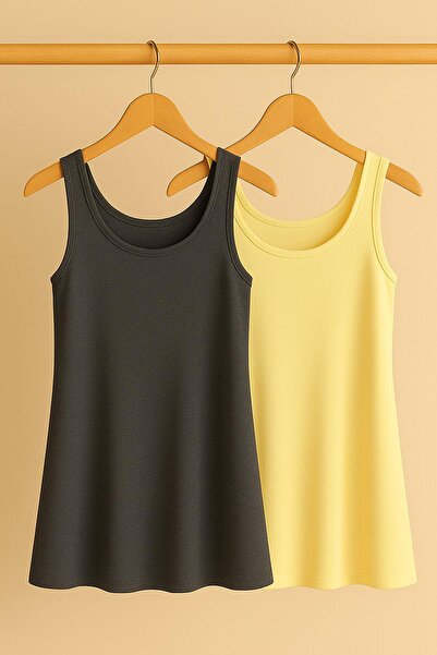 COTENCONCEPT 2 Pieces A-Line Comfortable Fit Basic Thick Strap Undershirt T-S...