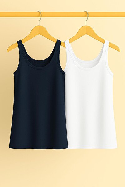 COTENCONCEPT 2 Pieces A-Line Comfortable Fit Basic Thick Strap Undershirt T-S...