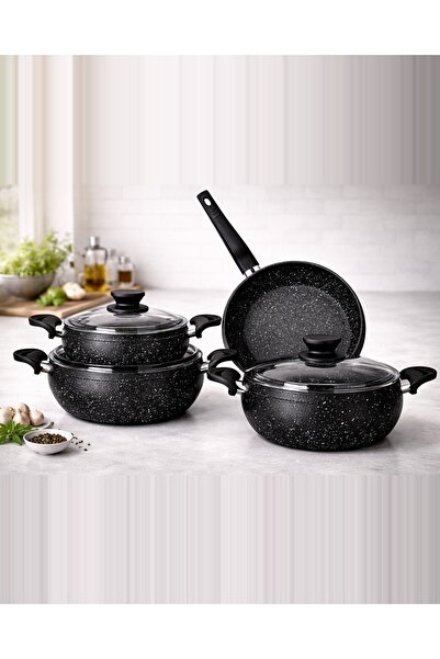 LAVONNI Granit Pro 7 Parça Granit Güveç Tencere Seti Siyah Bakalit Saplı - 20...