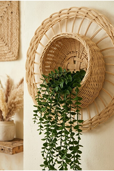 JUST BEST Doğal Rattan Duvar Sepeti - Bohem Hasır Duvar Süsü ve Sarkıt Çiçekl...