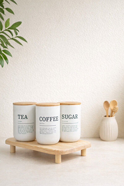 KaiHome 3-Piece Bamboo Lid Tea/Coffee/Candy Jar with Wooden Base