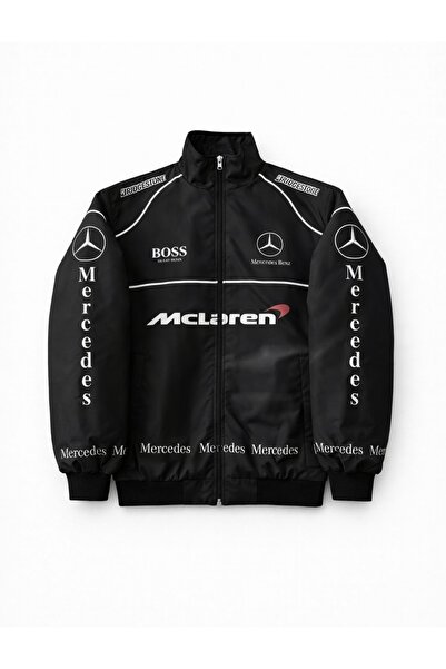 Alpoyra Retro Racing İçi Kapitoneli Orta Kalın Bomber Ceket - Black Motorspor...