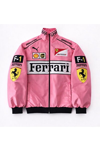 Alpoyra Pink Racing Y2K Unisex Bomber Ceket Retro Sport Oversize / Pink Edition