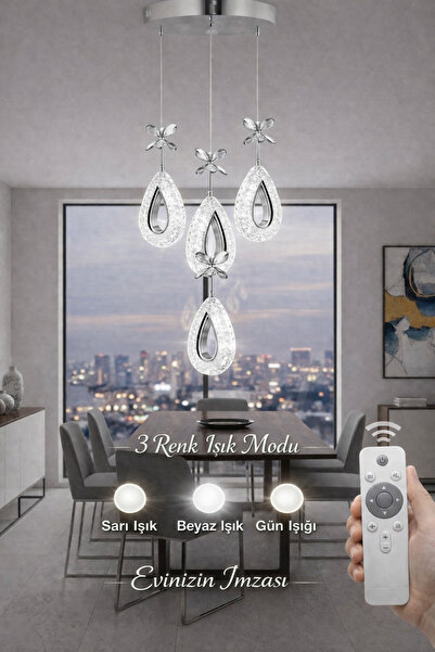 Marsel Lighting YAGMUR Model 4'lü Krom 3 Renk Modu Ledli Modern Salon Mutfak ...