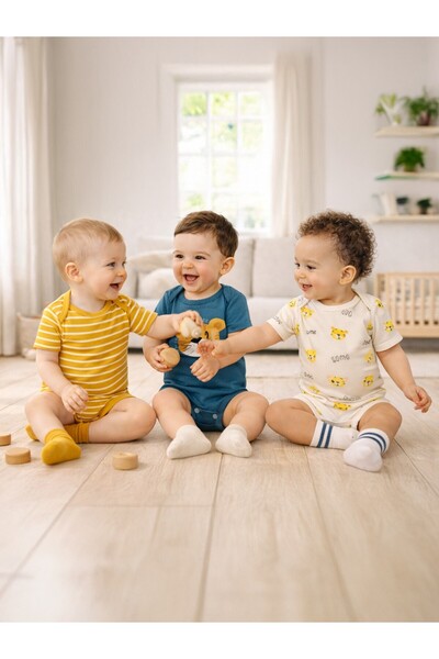 Civil Baby Aslan Empirmeli 3 piese 0-36 luni Badi cu capse - Muștar