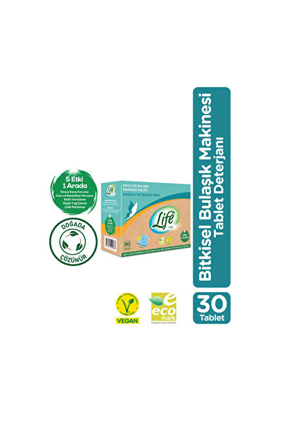 Ekolojik Vegan Bulaşık Makinesi Tablet Deterjanı 30'lu - Güçlü Yağ Sökücü, %100 Doğal Temizlik