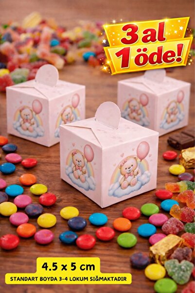 Emtory Home Kare Kutu | Pembe Ayıcıklı Lokum Kutusu - Şeker Kutusu - Mevlid K...