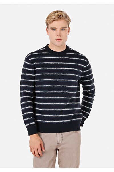 Colin's Pulover pentru bărbați, cu linie rotundă, cu dungi, albastru bleumarin