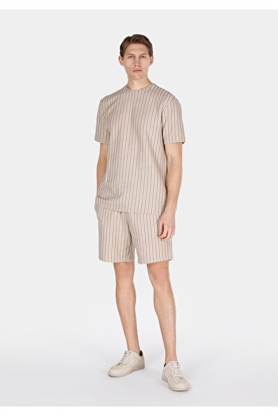 Colin's Regular Fit Orta Bel Çizgili Erkek Bej Şort