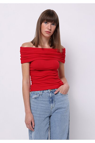 Colin's Slim Fit Boat Neck Απλό Γυναικείο Κόκκινο Αμάνικο Μπλουζάκι