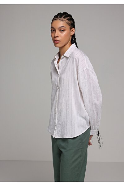 Colin's Fashion Fit Shirt Neck Striped Women's White Long Sleeve Shirt