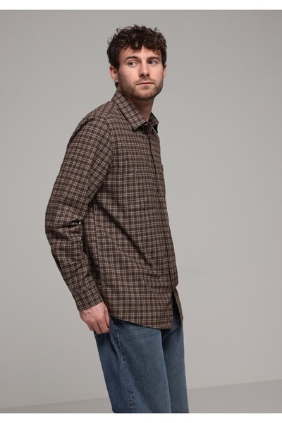 Colin's Комфортна риза с яка, карирана, мъжка, кафява, с дълъги ръкави
