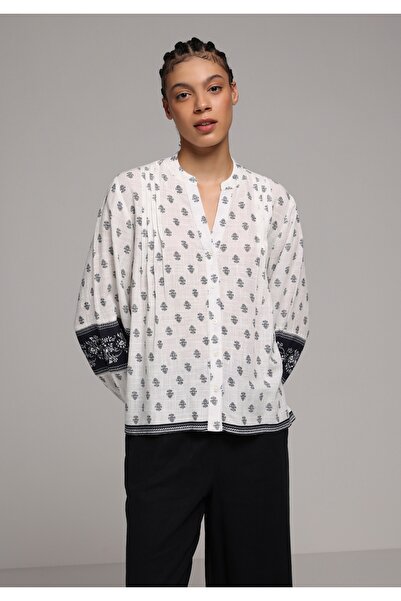 Colin's Fashion Fit Round Neck Printed Women's White Long Sleeve Shirt