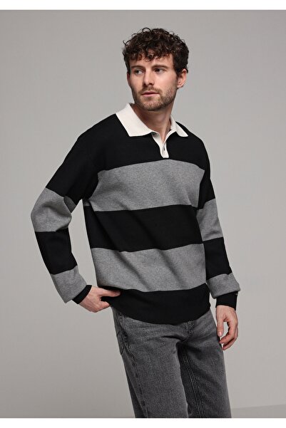 Colin's Pulover negru pentru bărbați, cu guler polo, jacquard, confortabil