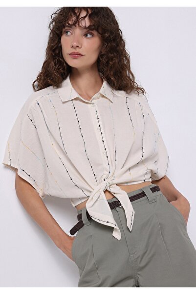 Colin's قميص نسائي بأكمام قصيرة ومطرز برقبة عادية