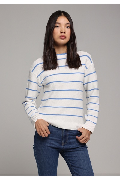 Colin's Тънък пуловер с обло деколте и райета за жени в цвят екрю