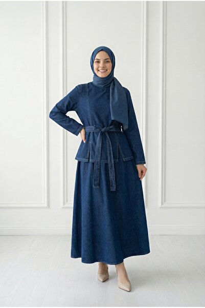 BENAHOLL Σετ τζιν με φούστα με σκίσιμο και δέσιμο στην πλάτη - ML2136 Χρώμα τζιν