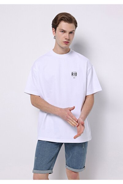 Colin's Tricou alb cu mânecă scurtă pentru bărbați, cu gât rotund, confortabil