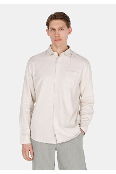 Colin's Relax Fit Shirt Neck Прямий чоловічий бежевий сорочка з довгими рукавами