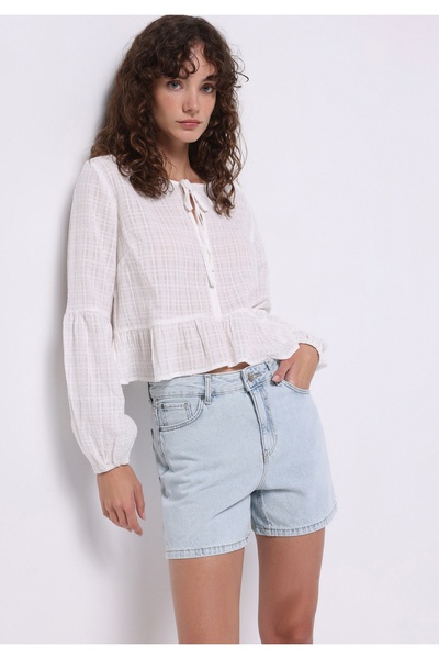 Colin's Mom Fit Yüksek Bel Düz Kadın İndigo Jean Şort