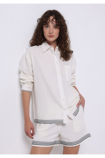 Colin's شورت أبيض نسائي مطرز بخصر عالي وقصة عادية