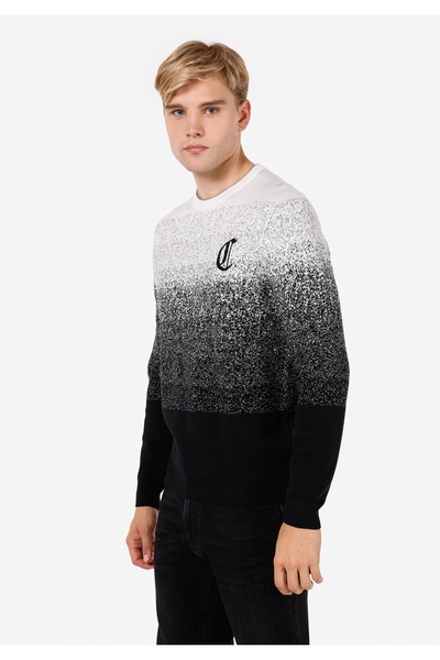 Colin's Мъжки черен пуловер с редовна кройка, с обло деколте и принт