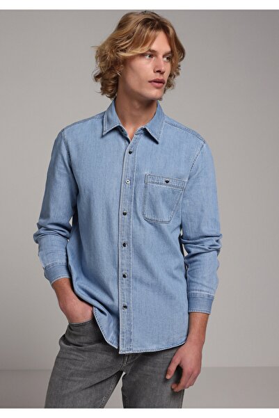 Colin's Regular Fit Classic Collar Plain Men's Light Indigo D Denim Long Slee...