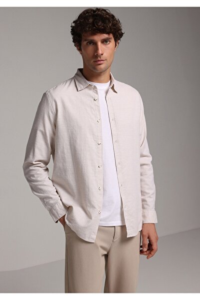 Colin's Regular Fit Shirt Neck Plain Men's Ecru Long Sleeve Shirt