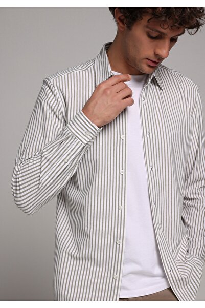 Colin's Regular Fit Shirt Neck Striped Men's Green Long Sleeve Shirt