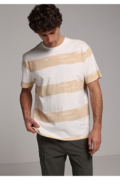 Colin's Comfort Fit Круглий комір Смугастий Чоловічий Бежевий Короткий рукав ...