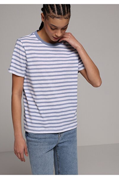 Colin's Regular Fit Round Neck Striped Women's Blue Short Sleeve T-Shirt