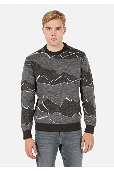 Colin's Pulover verde pentru bărbați, cu gât rotund, jacquard