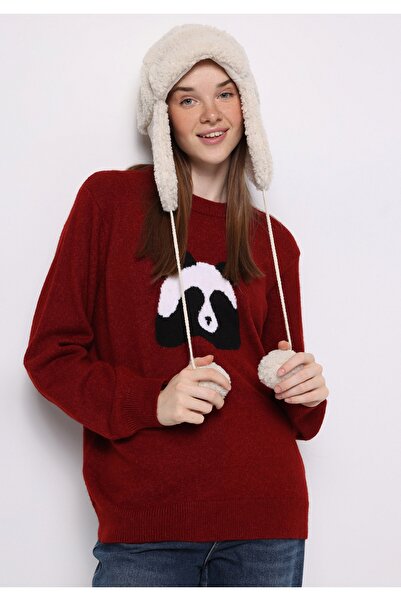 Colin's Regular Fit Round Neck Printed Women's Red Sweater